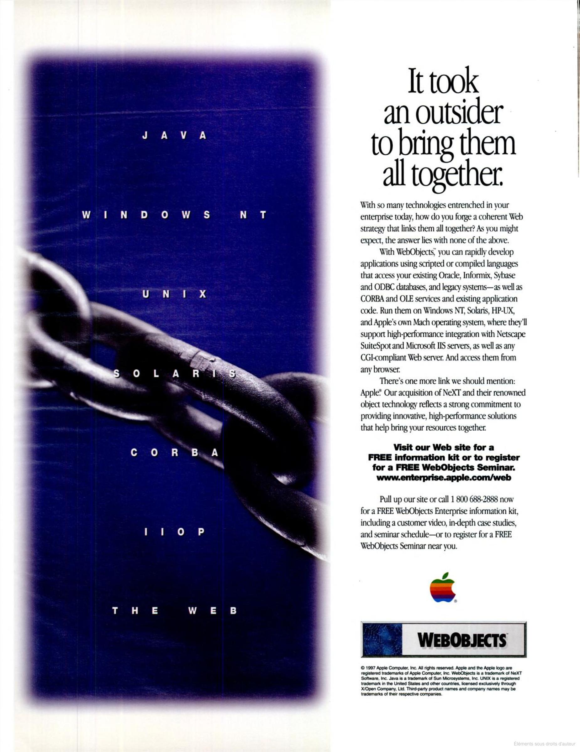 Publicité WebObjects Les trésors de l'Aventure Apple